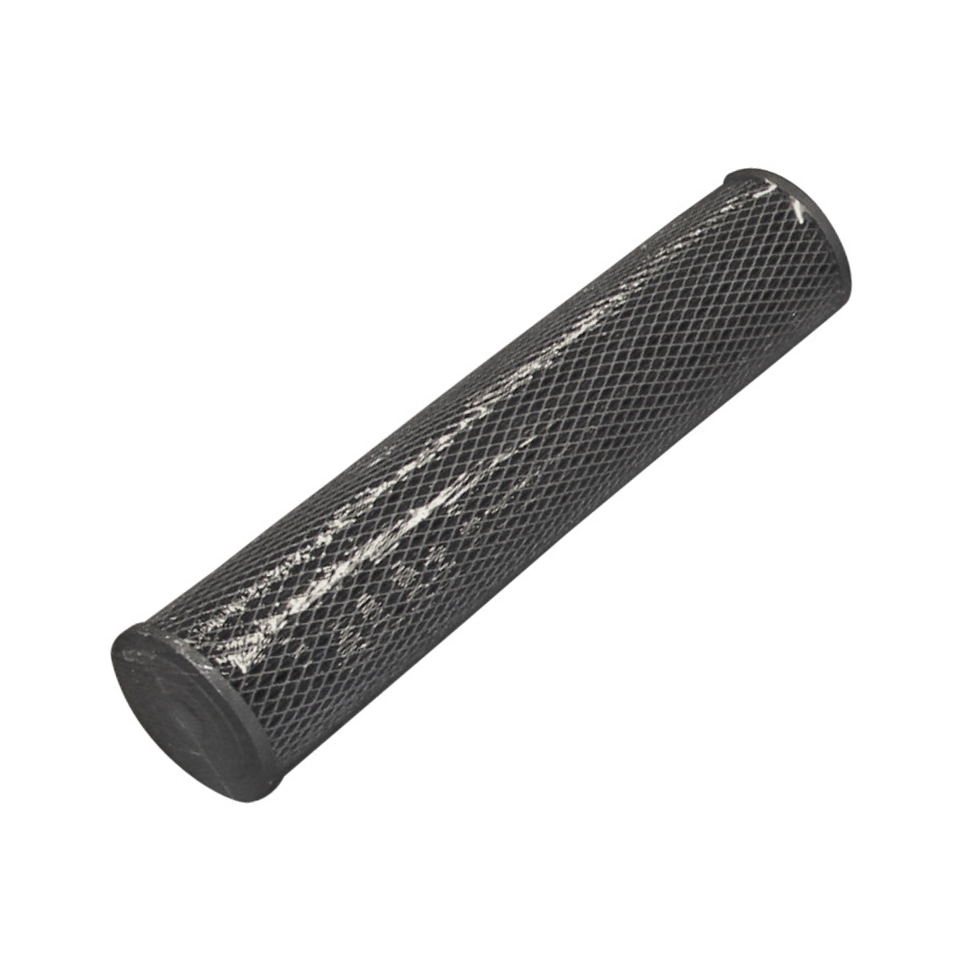 20 inch black pleated water filter angled from side