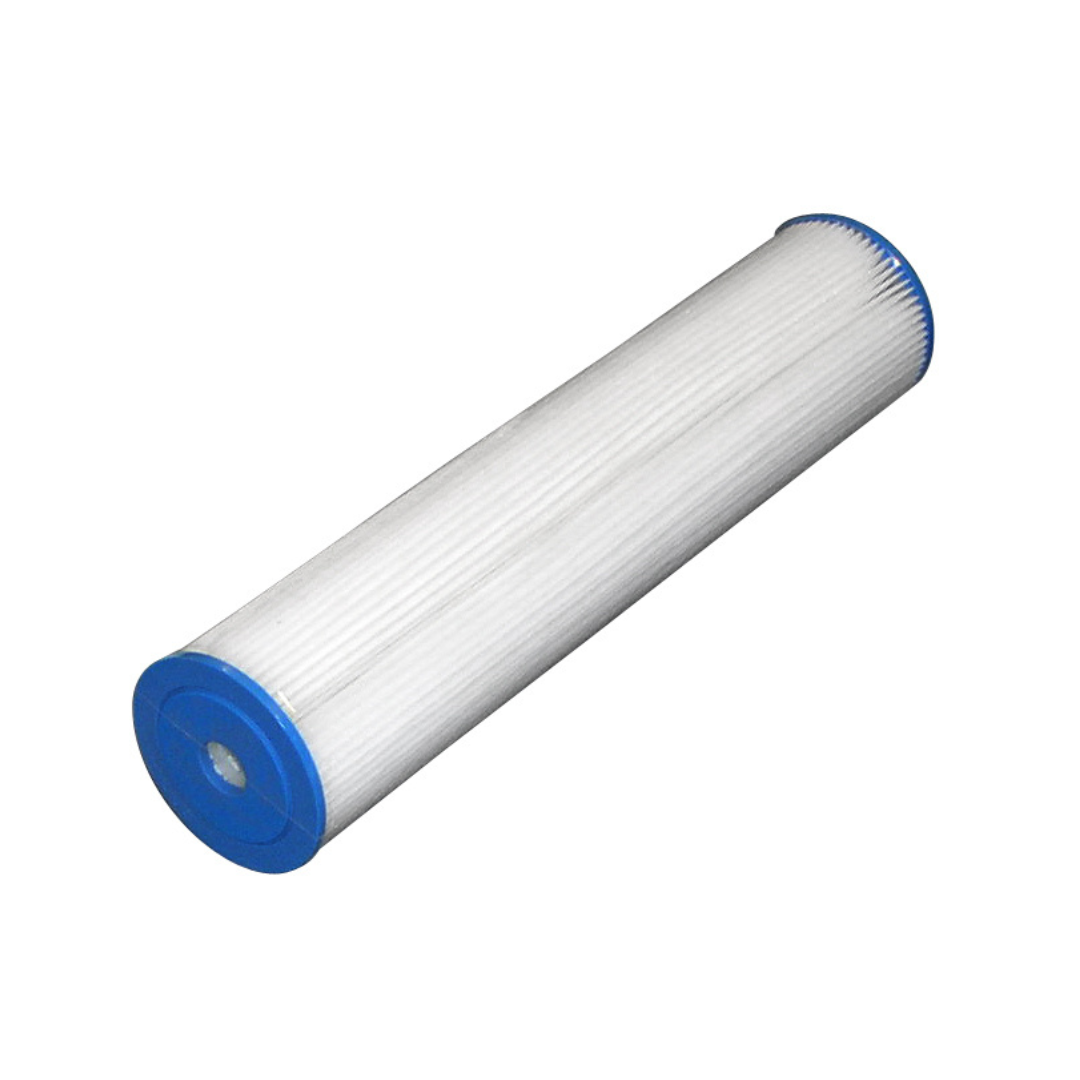 20 inch sediment water filter with blue ends angled from side