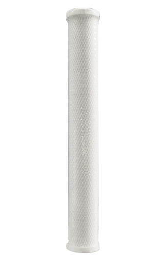 Long 20 inch white carbon block water filter from front