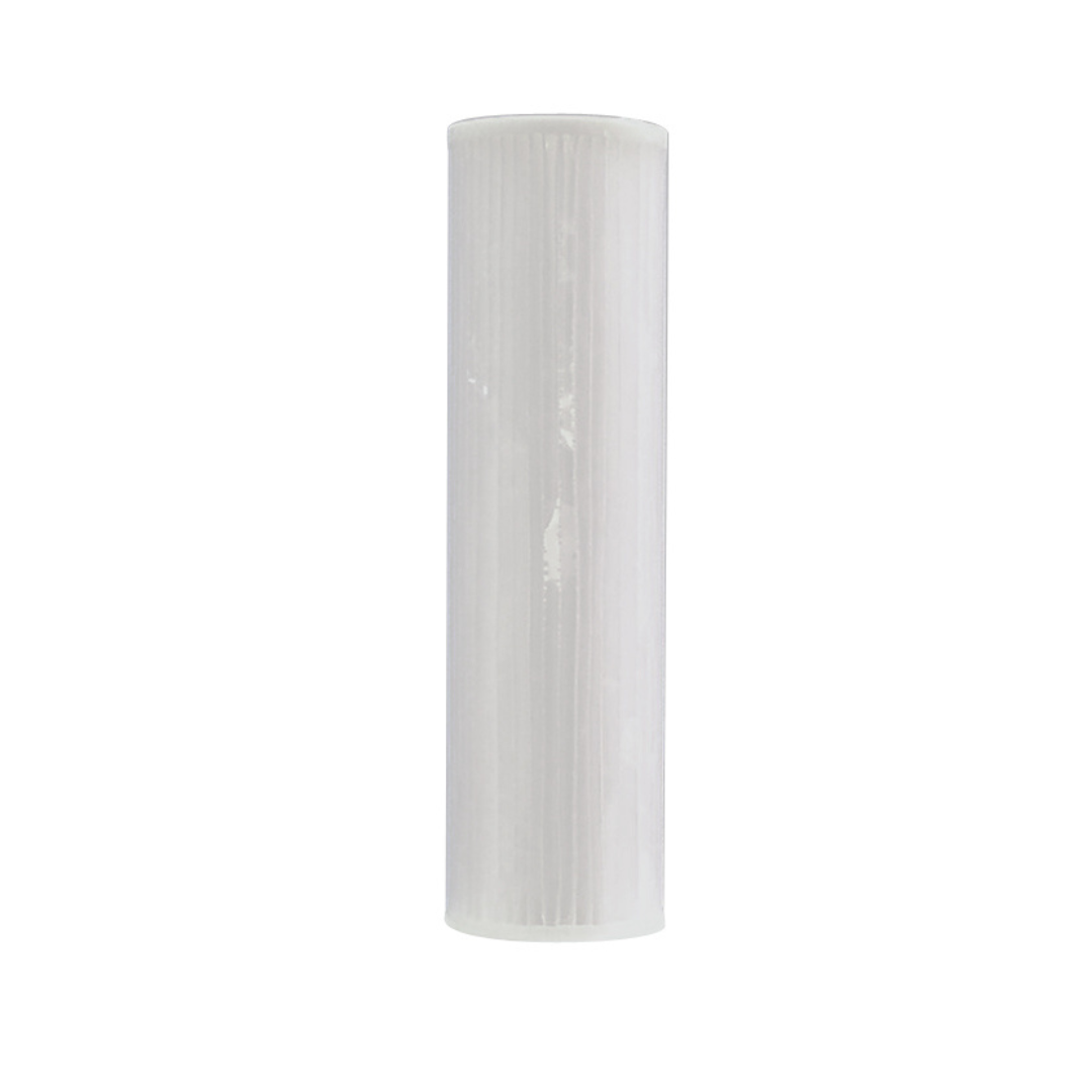 Long 10 inch white sediment water filter from front