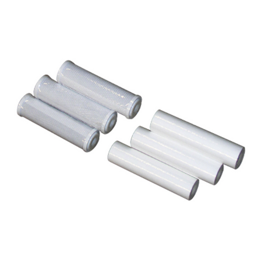 Six 10 inch white water filters angled from side