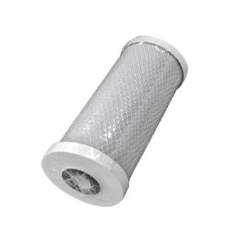 Large 10 inch white carbon block water filter angled from the side